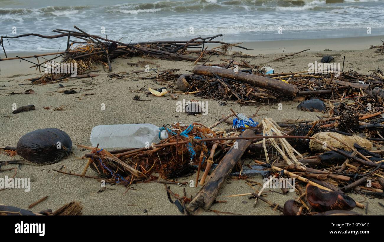 Plastic pollution is a serious matter.Some plastics are dumped from oceangoing vessels. Stock Photo