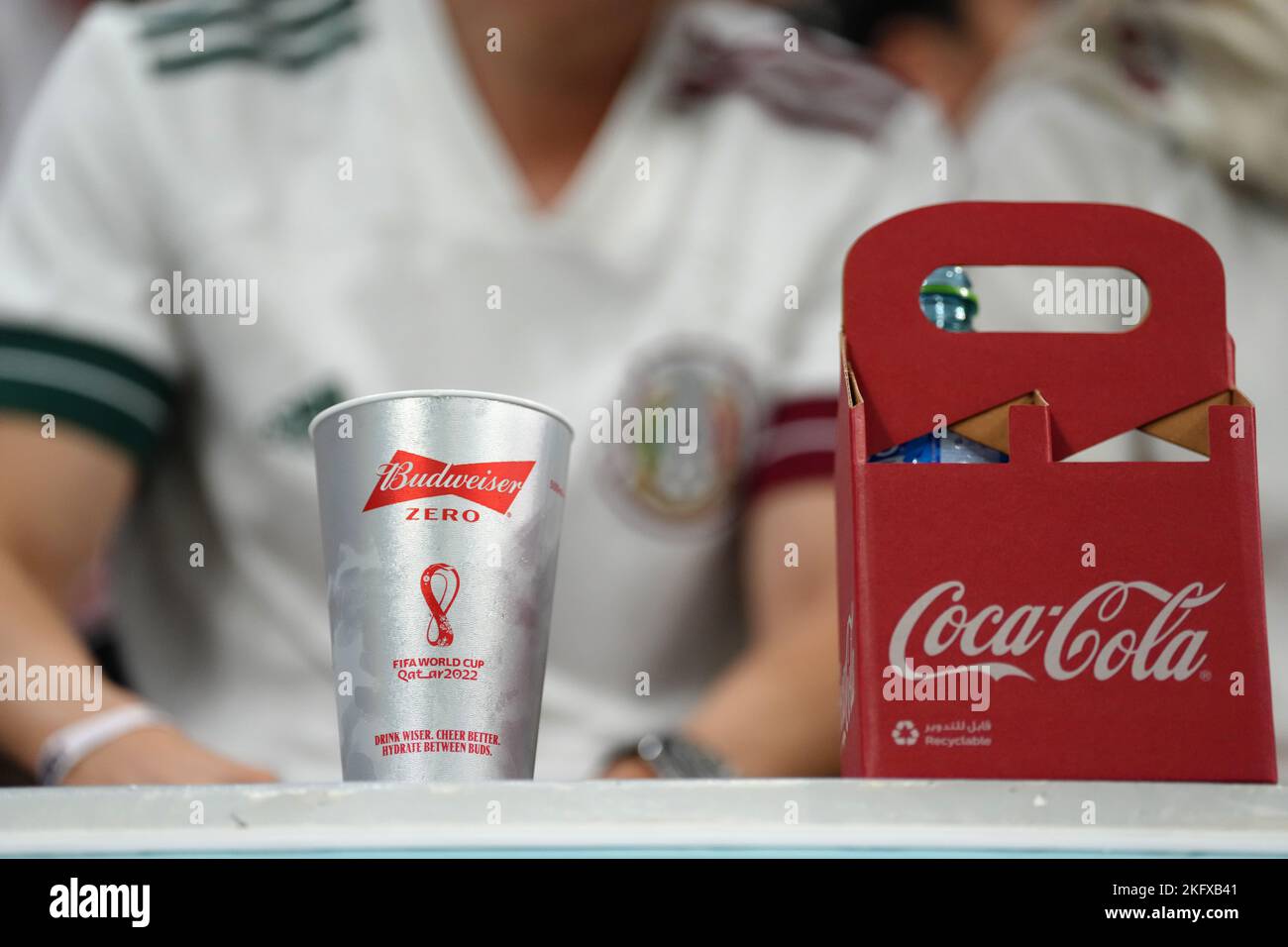 A cup of Budweiser Zero nonalcoholic beer in the stands during the