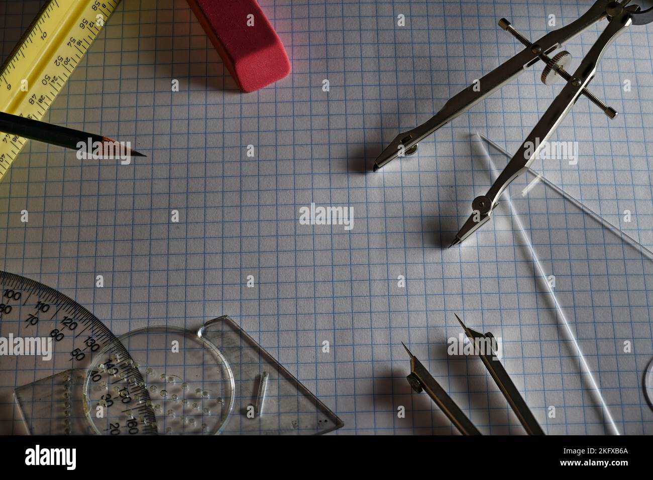 Drafting Tools on Grid Paper close up Stock Photo Alamy