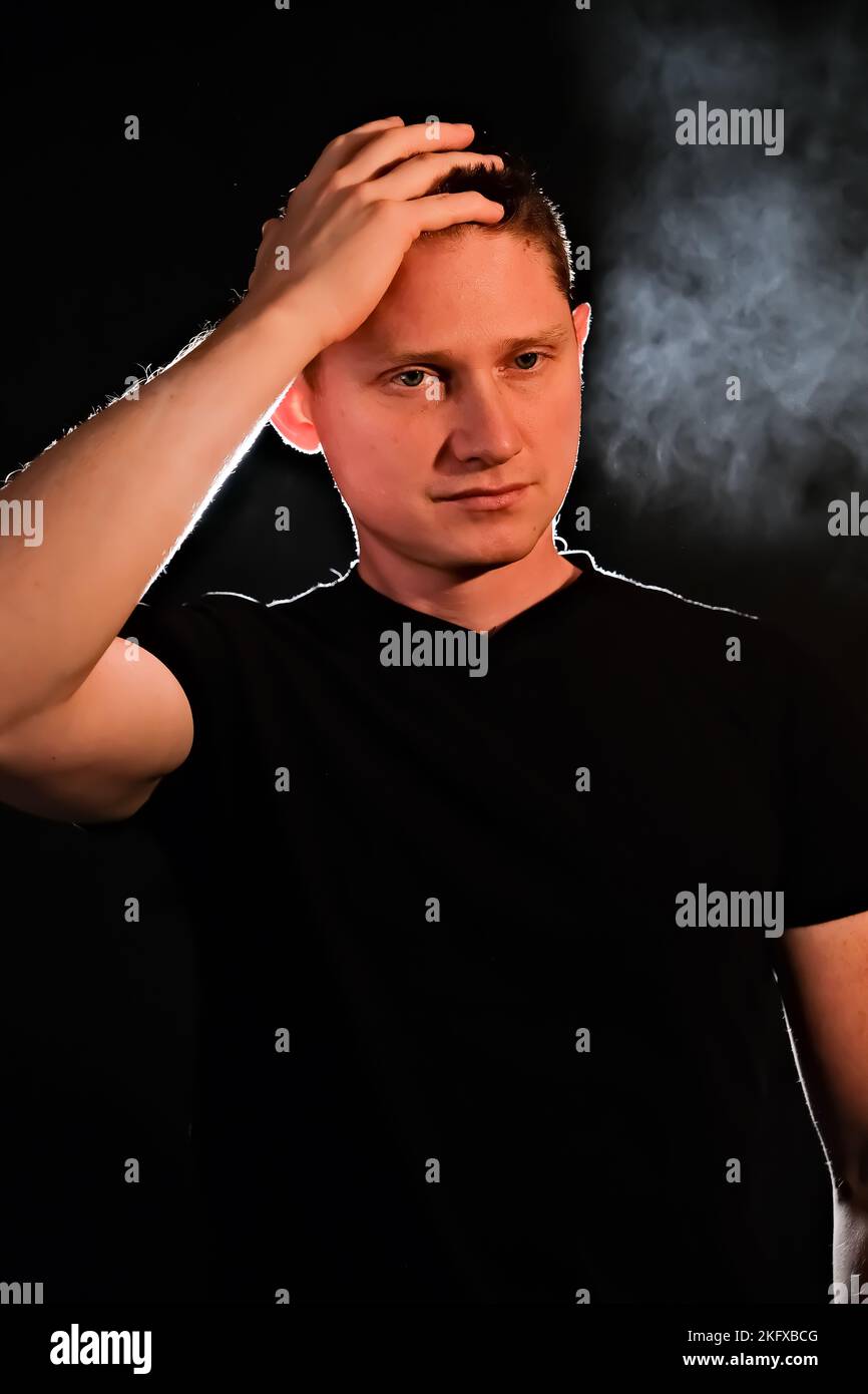 silhouette of a guy. men in the dark. smoke . steam . man in a dark ...