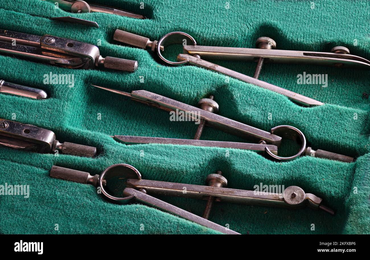 Vintage Drafting Tool Set close up Stock Photo Alamy