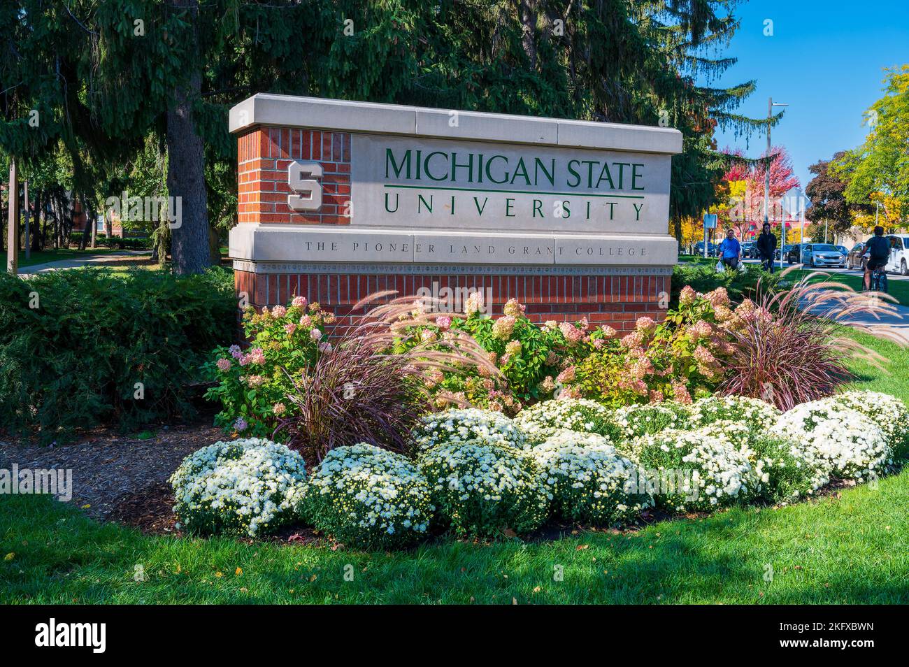 East Lansing MI - October 18, 2022: Michigan State University entrance sign Stock Photo