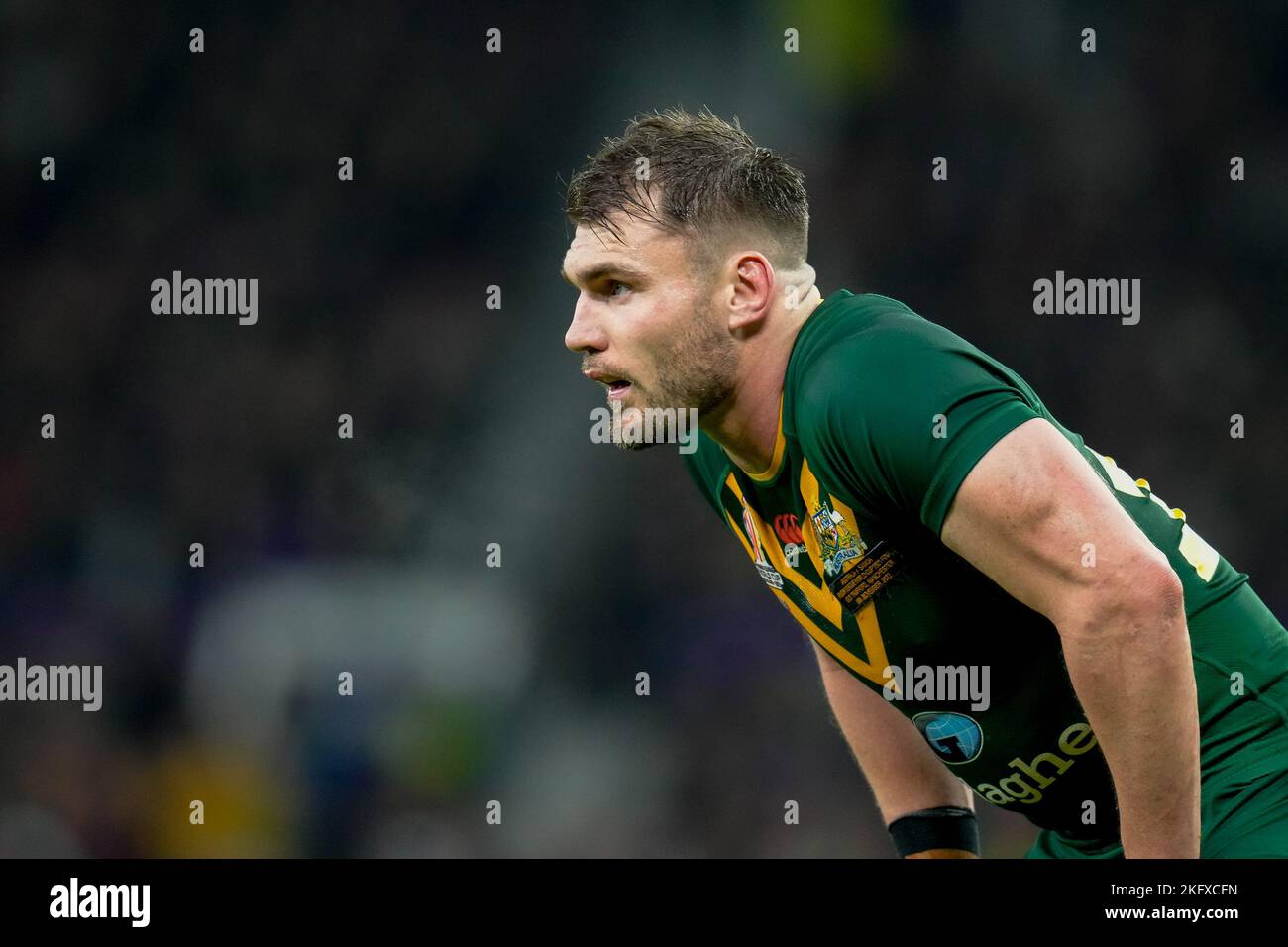 Manchester, UK. 18th Nov, 2022. Australia's Angus Crichton during the 2021 Rugby League World Cup Final 2021 match between Australia and Samoa at Old Trafford, Manchester, England on 19 November 2022. Photo by David Horn. Credit: PRiME Media Images/Alamy Live News Stock Photo