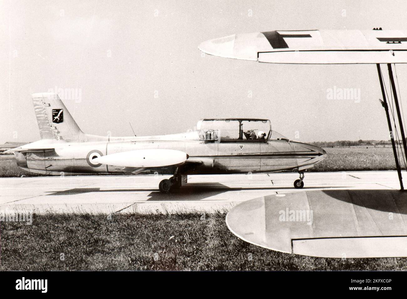 An Italian Aermacchi MB 326 of 'Reparto Sperimentale di Volo', ready for take off at Pratica di Mare military airport in late fifties Stock Photo