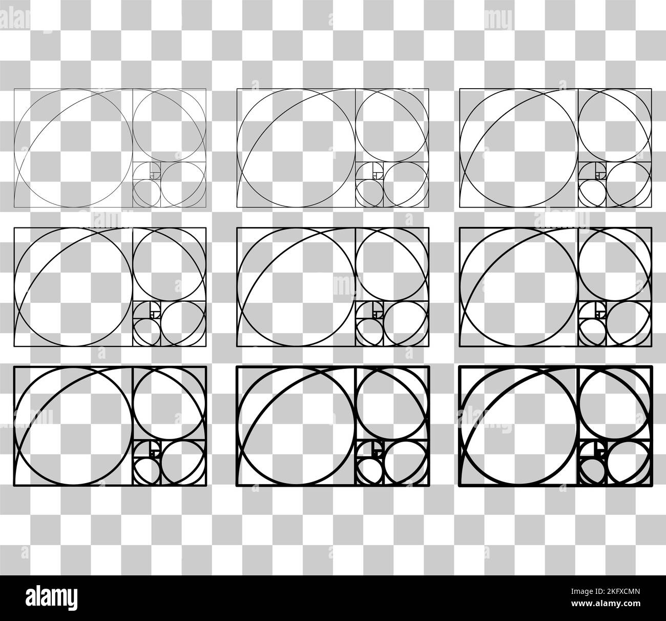 Set of Golden ratio minimalistic icon. Geometric shapes flat proportion vector illustration . Stock Vector