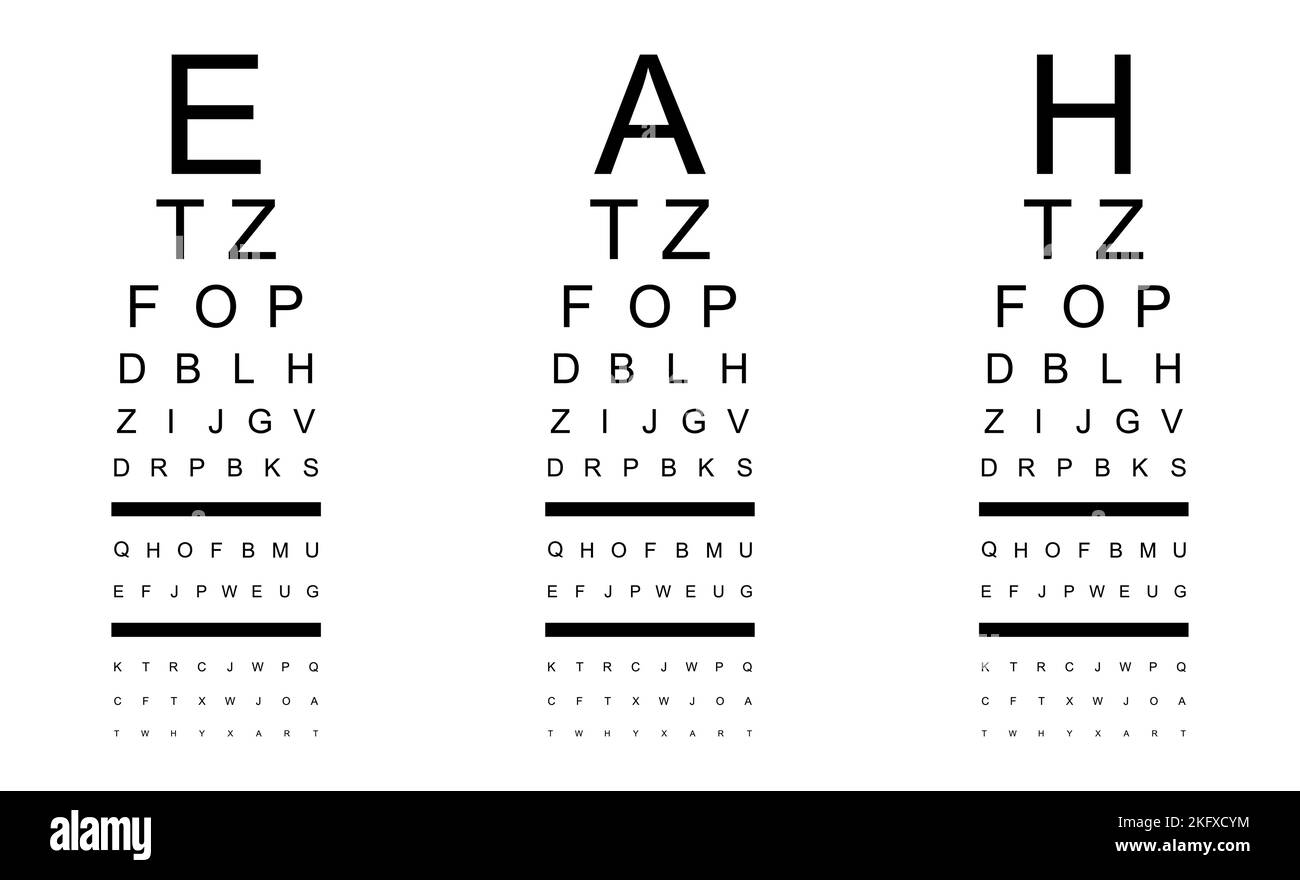 Set of Test visual measure icon, optical chart letter symbol, optometrist focus vector illustration . Stock Vector