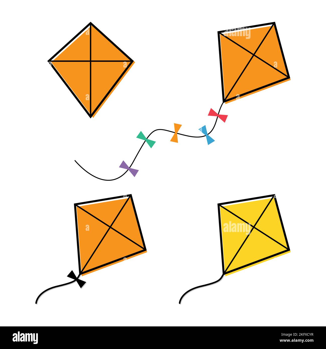 Set of Fly kite icon, hobby outdoor activity symbol, wind air game ...