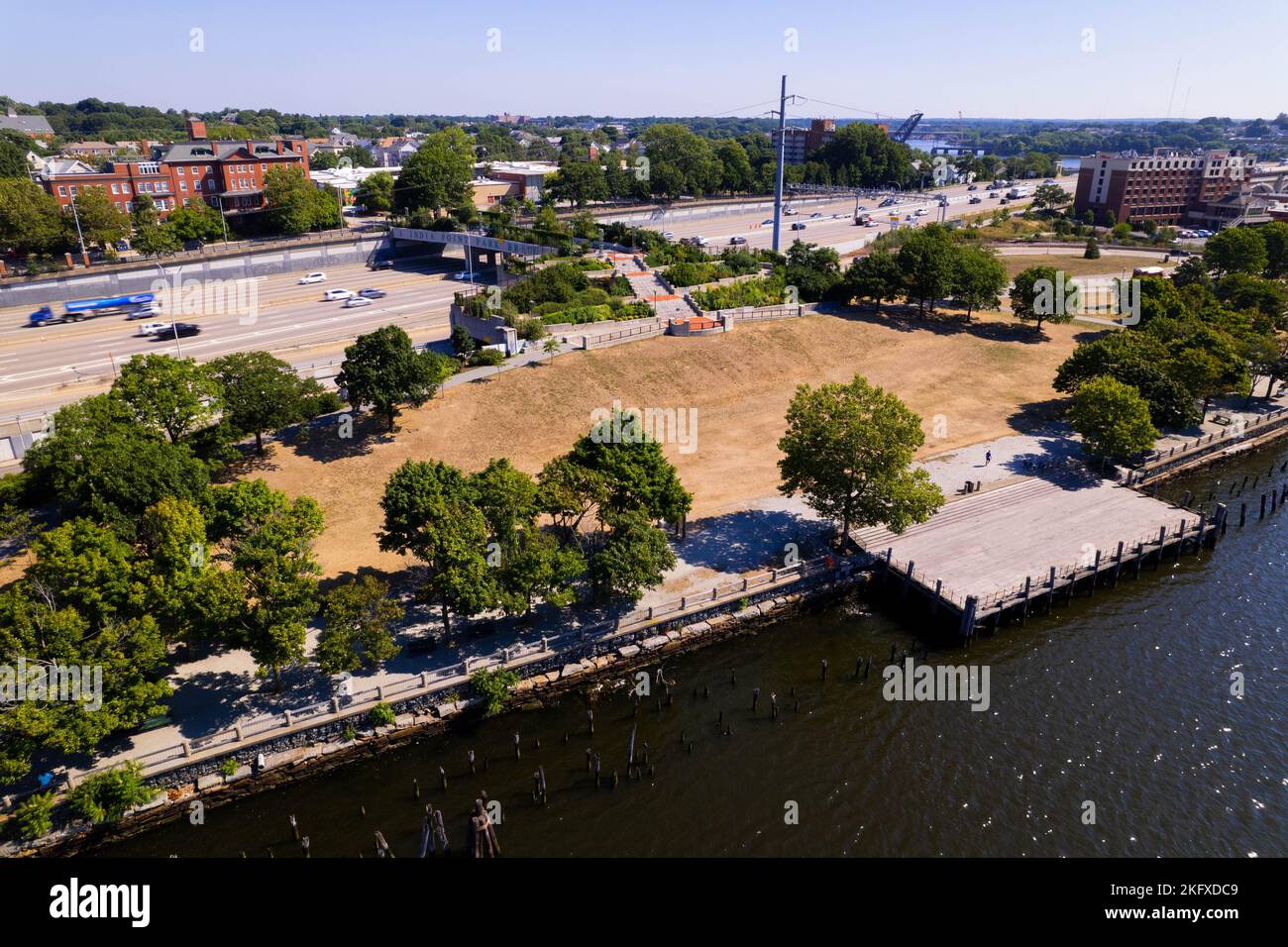 An aerial view of the India Point Park in Providence, Rhode Island