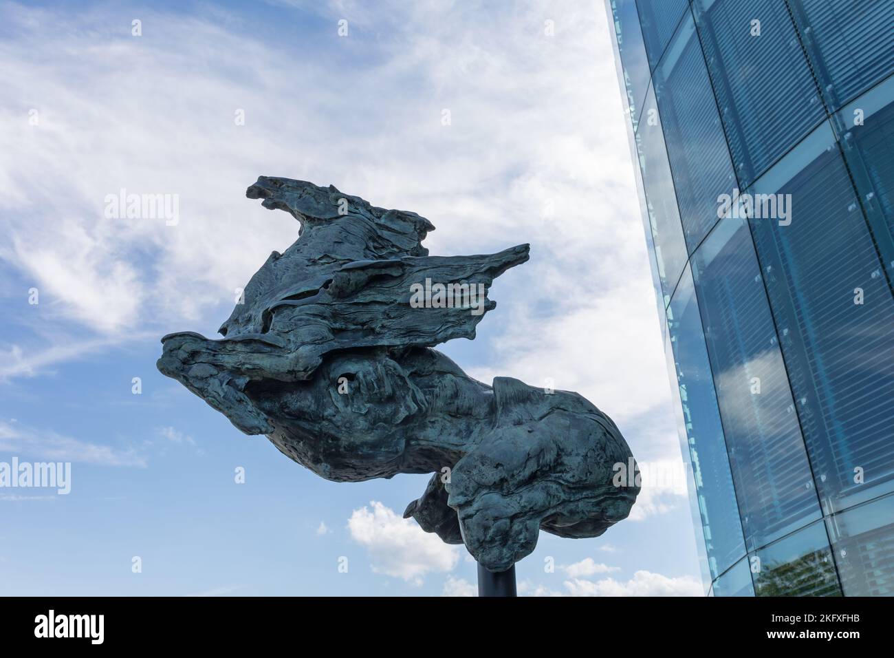 Monument in front of Red Bull Hangar-7 Museum in Salzburg, Austria Stock Photo