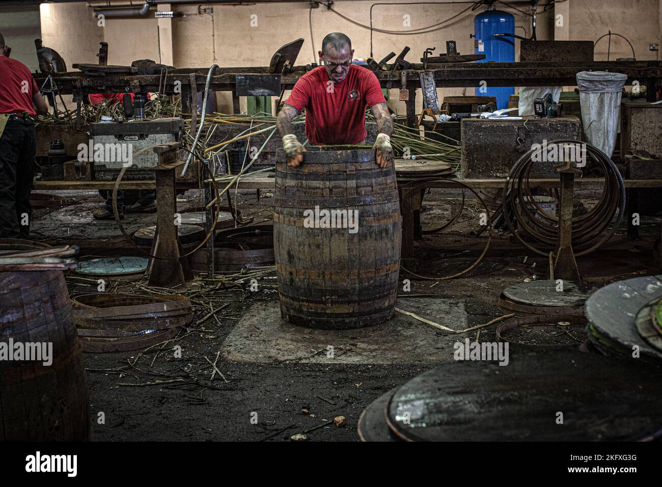 Barrel maker at Speyside Cooperage, Craigellachie,Scotland . Stock Photo