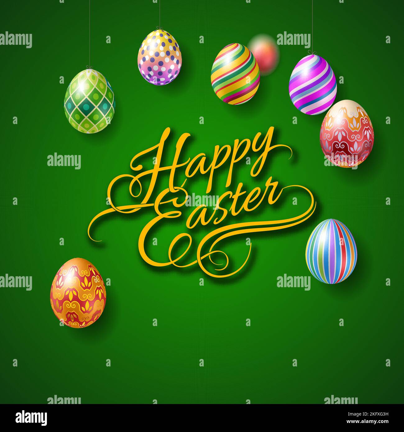Colorful Easter Eggs Hanging on a String on Green Background Stock Vector