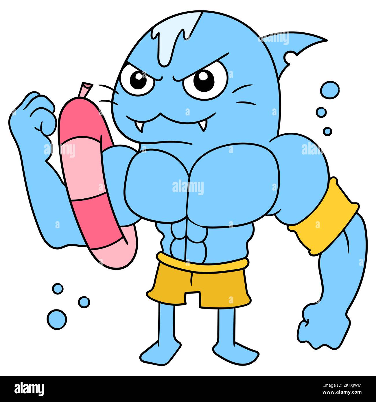 A vector illustration of a strong shark character with muscles wearing  yellow shorts Stock Vector Image & Art - Alamy