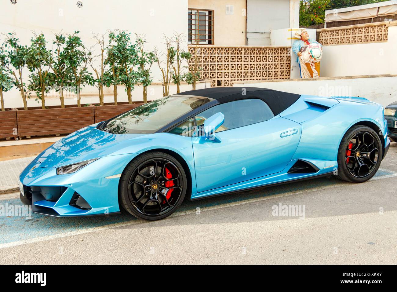 light blue LAMBORGHINI HURACAN EVO SPYDER parked in pan castilla ...
