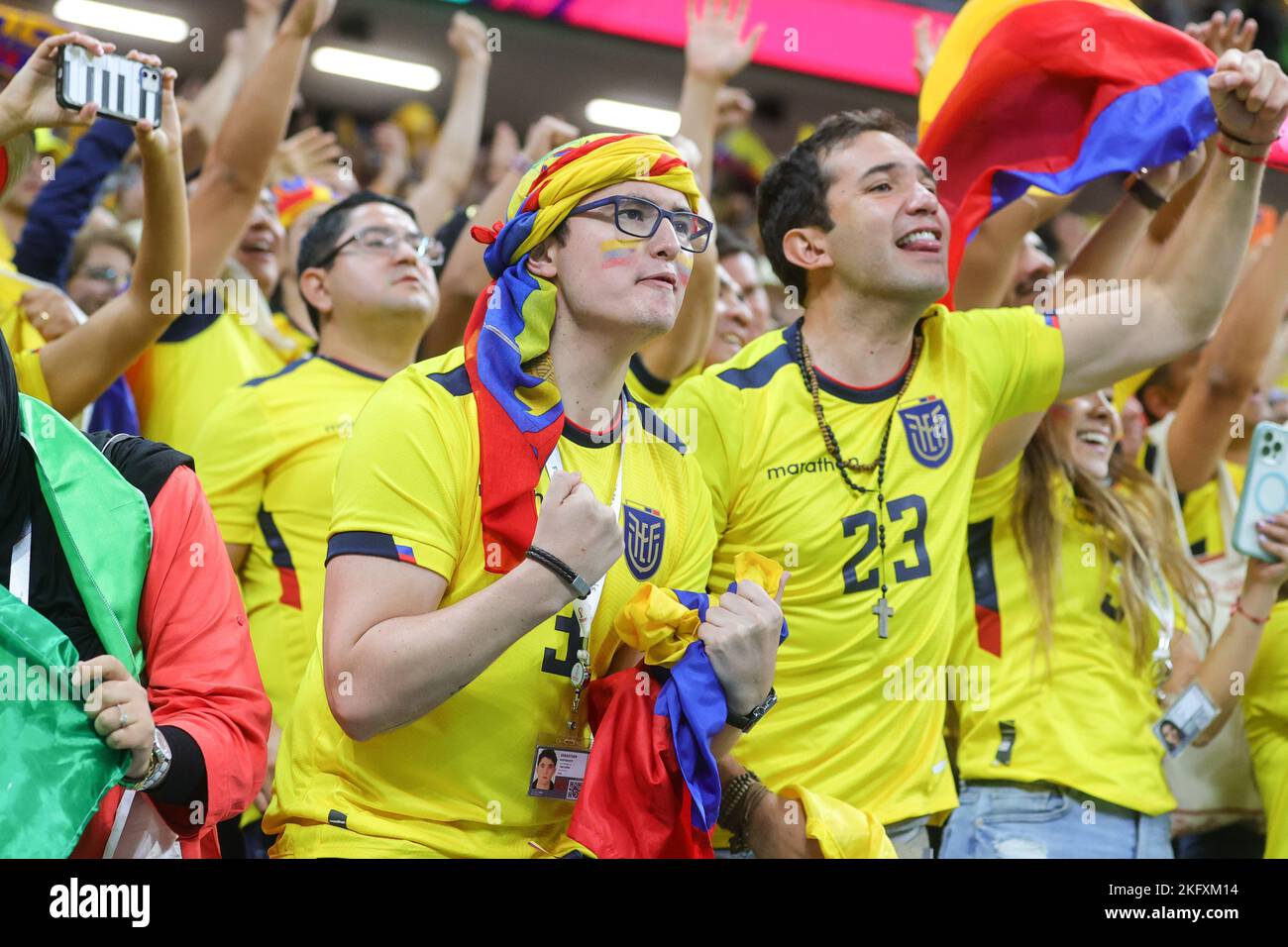 Ecuador fans celebrate defeating, Qatar. , . Group A match between ...