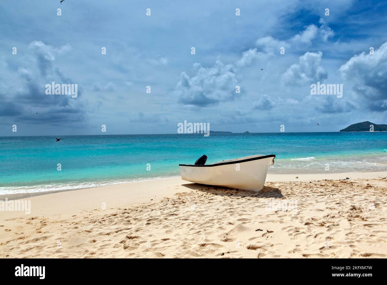 Fantastic beach at Cousin island in Seychelles, Africa, Indian Ocean. Cousin is a small island west of Praslin and a nature reserve for may species. Stock Photo