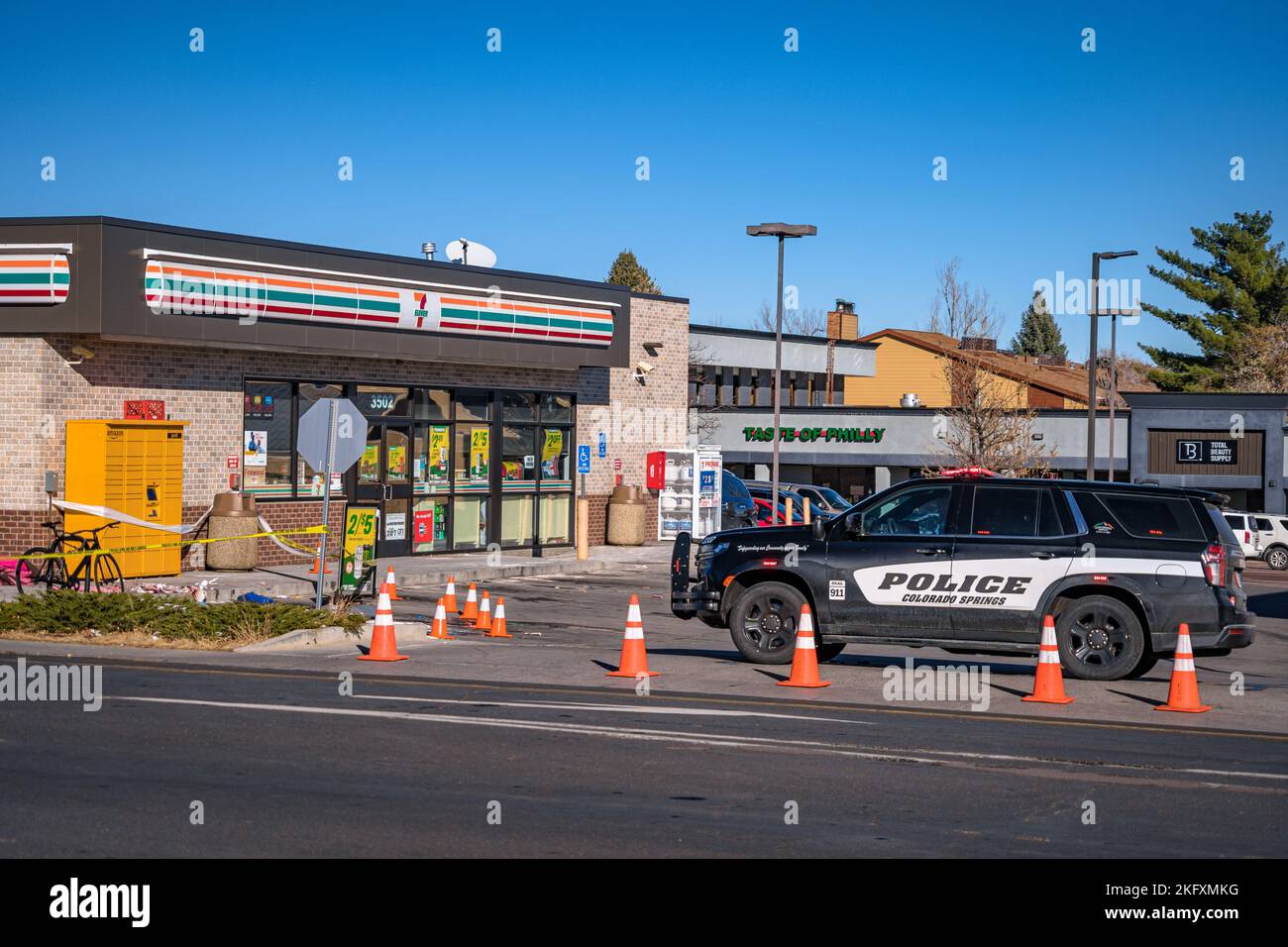Outside 7/11 Where shot victim fled Club Q Mass Shooting in Colorado Springs, CO