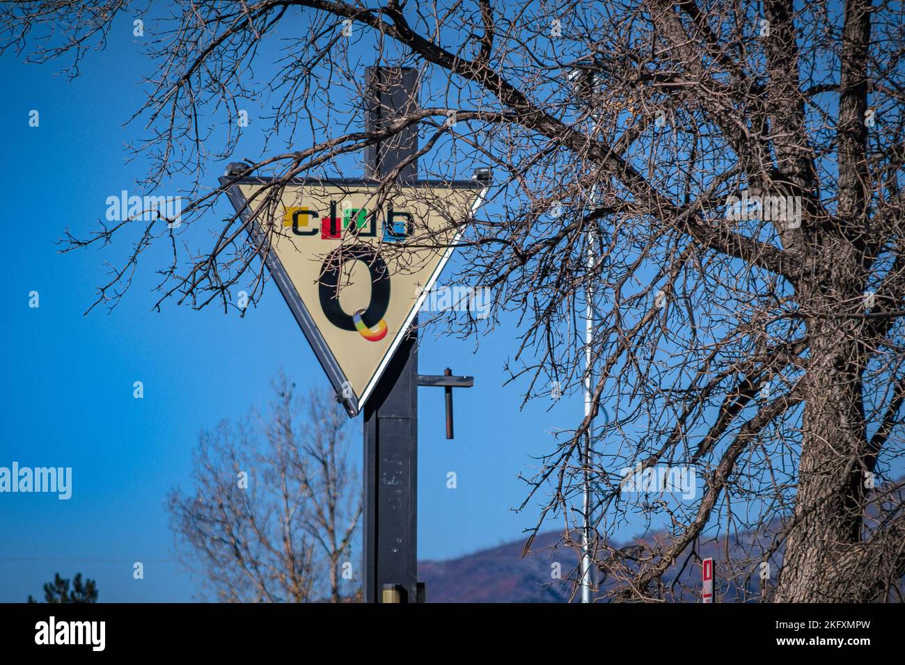 Club Q Sign (LGBTQ) Nightclub Mass Shooting in Colorado Springs, CO - Taken Morning of November 20th, 2022 Stock Photo