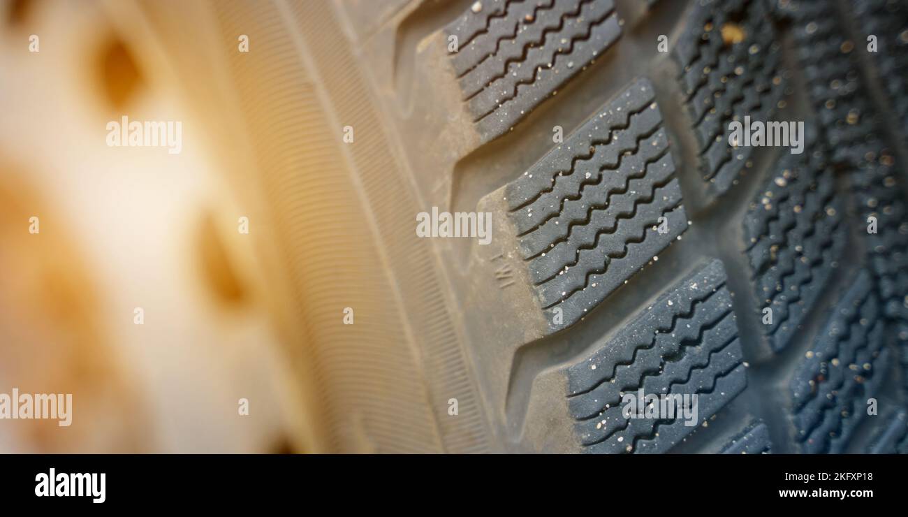 Transport and texture. Car wheel, top view on the texture of the tire