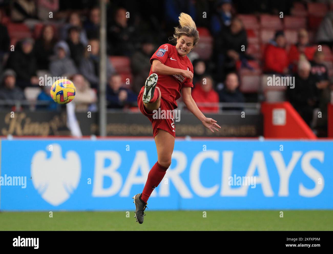 Katie Stengel of Liverpool Women closing down the ball during Barclays Women's Super League match between Brighton and Albion Hove Women against Liver Stock Photo