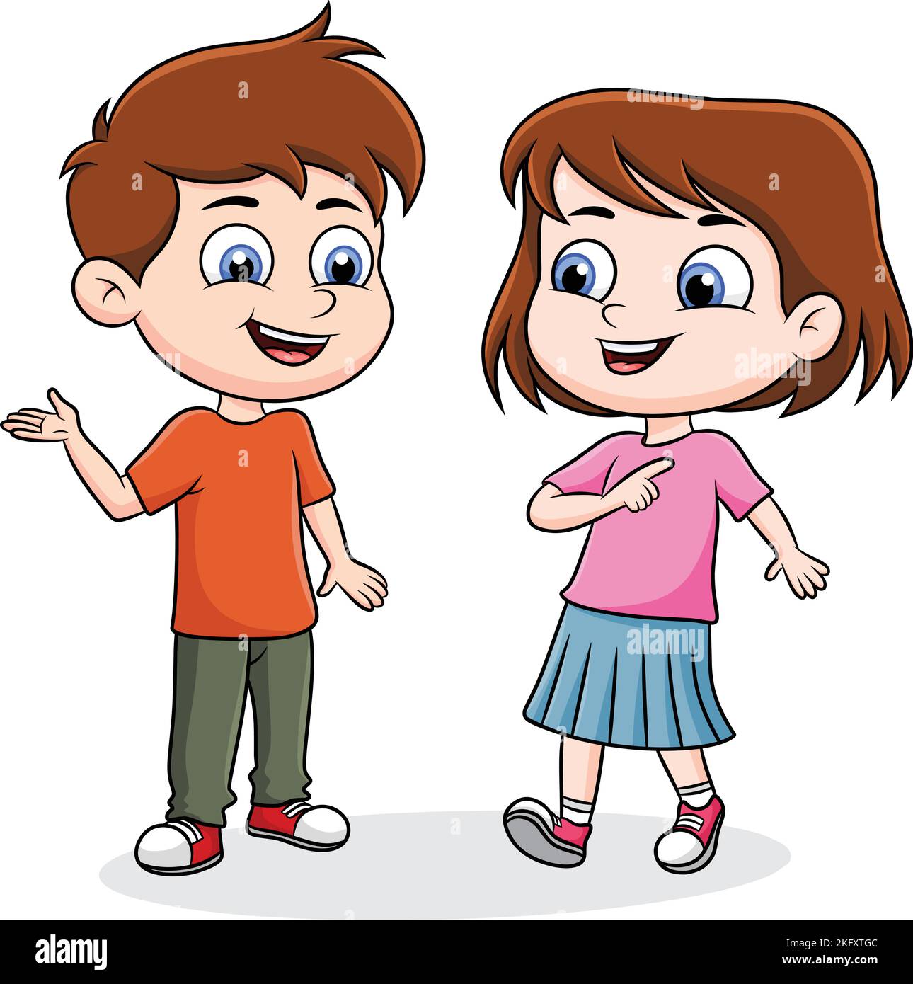 Two cute kids talking to each other cartoon vector illustration Stock Vector