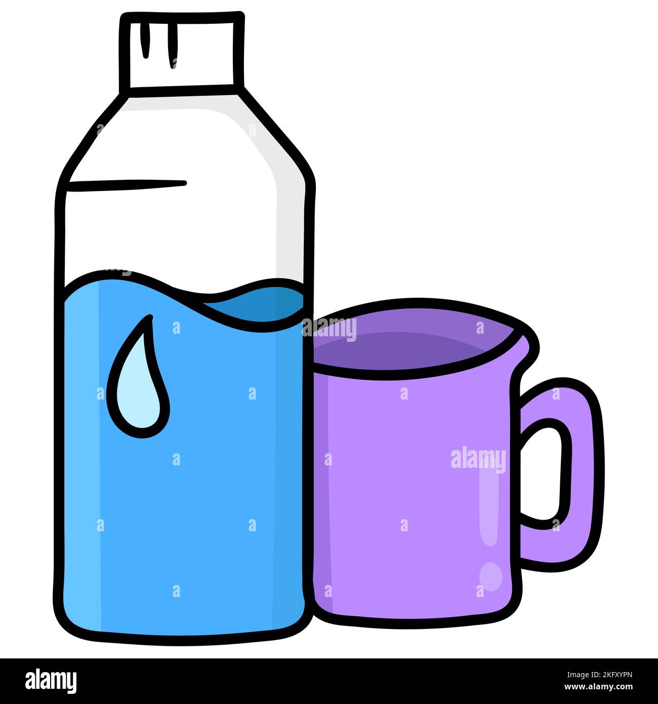 A vector illustration of a halffull bottle with a water drop and a