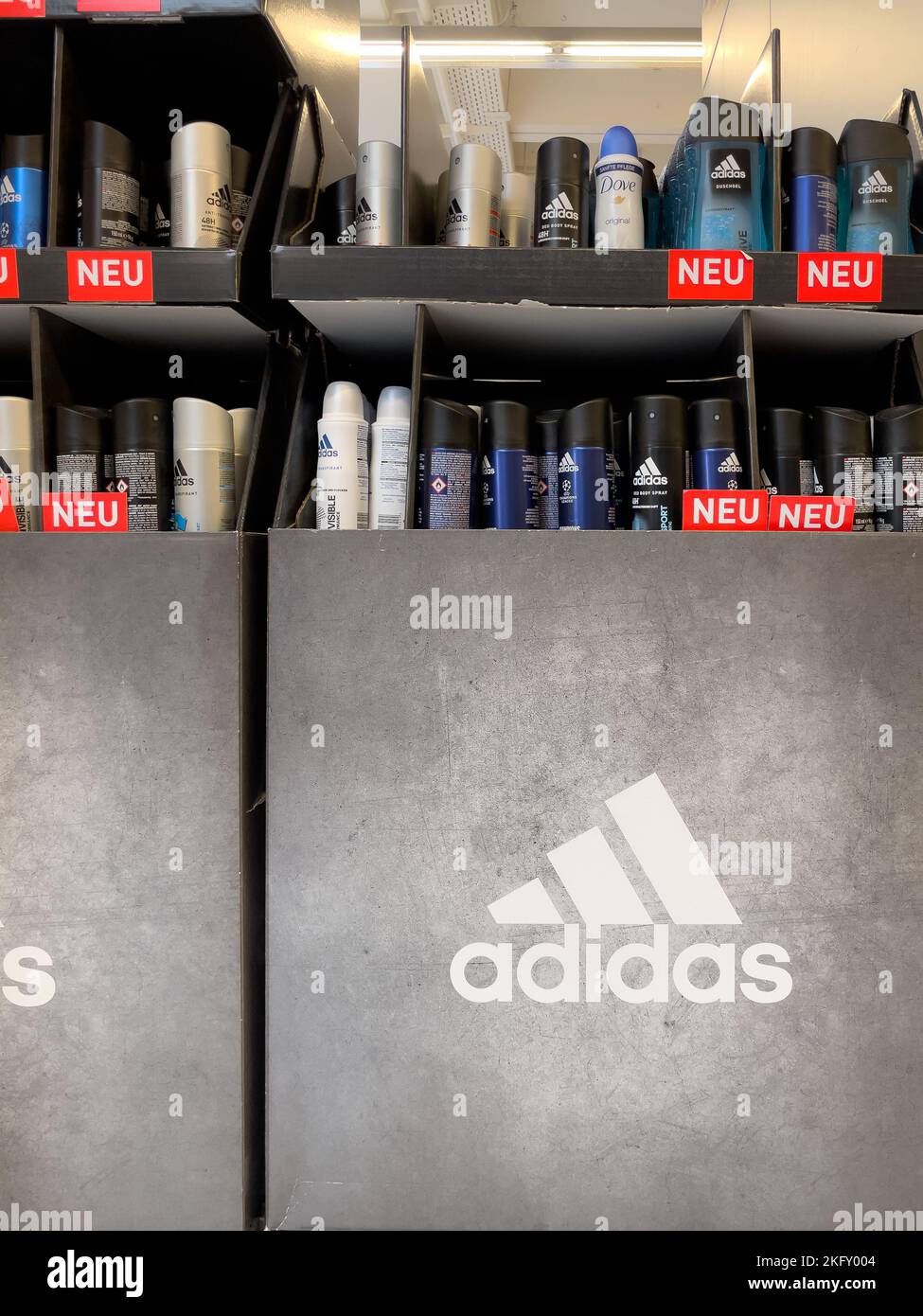Nuremberg, Germany - June 04, 2022: Adidas cosmetics with Logo in a german  Supermarket. Adidas is a german multinational corporation Stock Photo -  Alamy