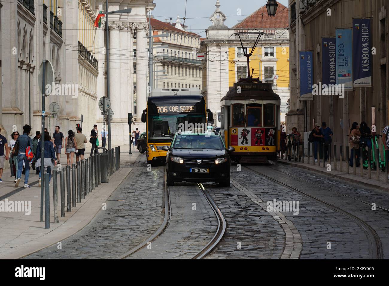 Lisbon, Portugal - September 2022: Public transport at the historical streets of Lisbon Stock Photo