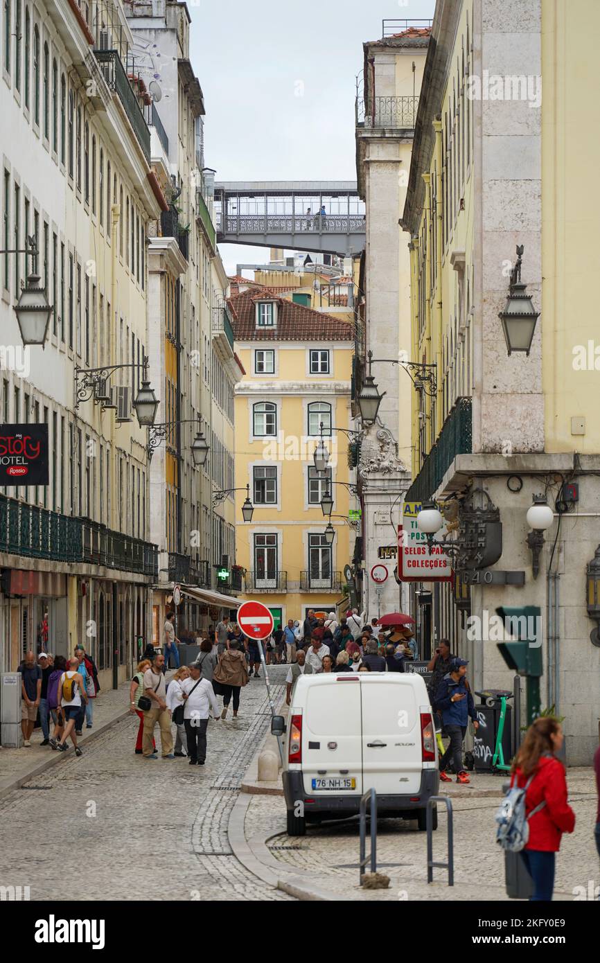 Lisbon, Portugal - September 2022: Santa Justa Lift walkway above the historical streets of central Lisbon, linking city levels Stock Photo