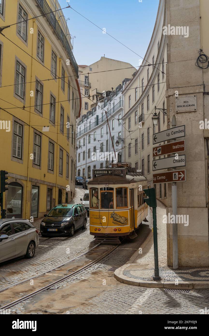 Lisbon, Portugal - September 2022: Lisbon historical tramcar in Lisbon Stock Photo