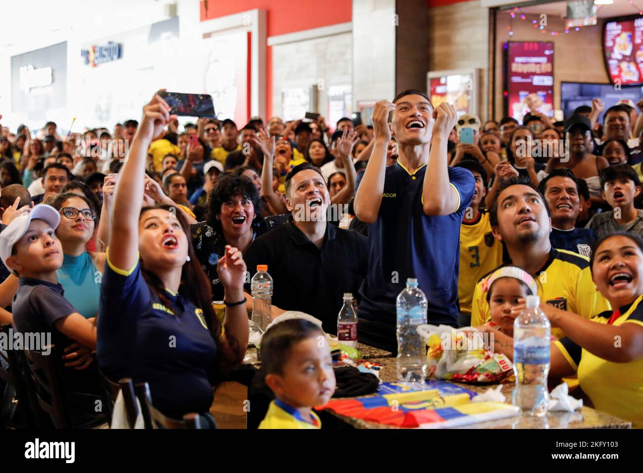 Fans watch the open match Qatar v Ecuador during the FIFA World Cup