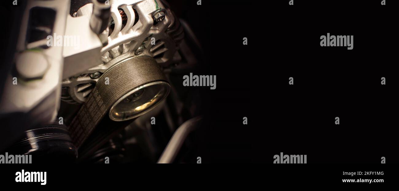 Automotive timing belt and alternator with a horizontal copy space on