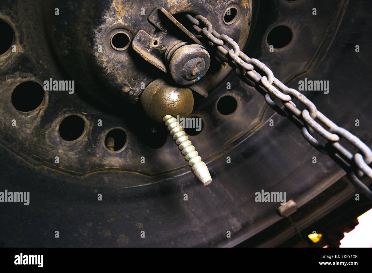 Spare wheel locked tool of the truck Stock Photo Alamy