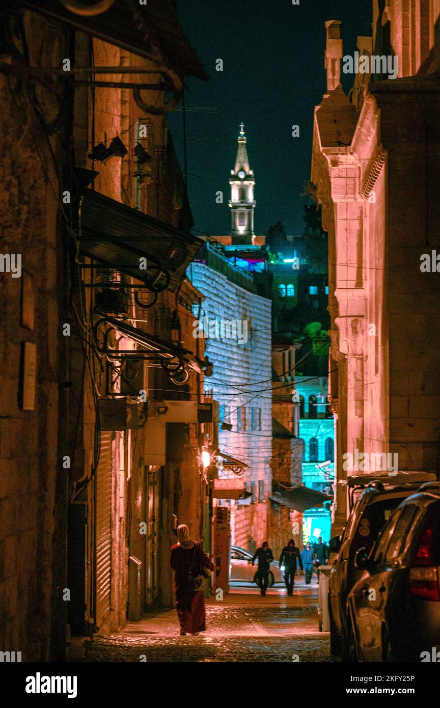 Jerusalem at night during Shabbat Stock Photo