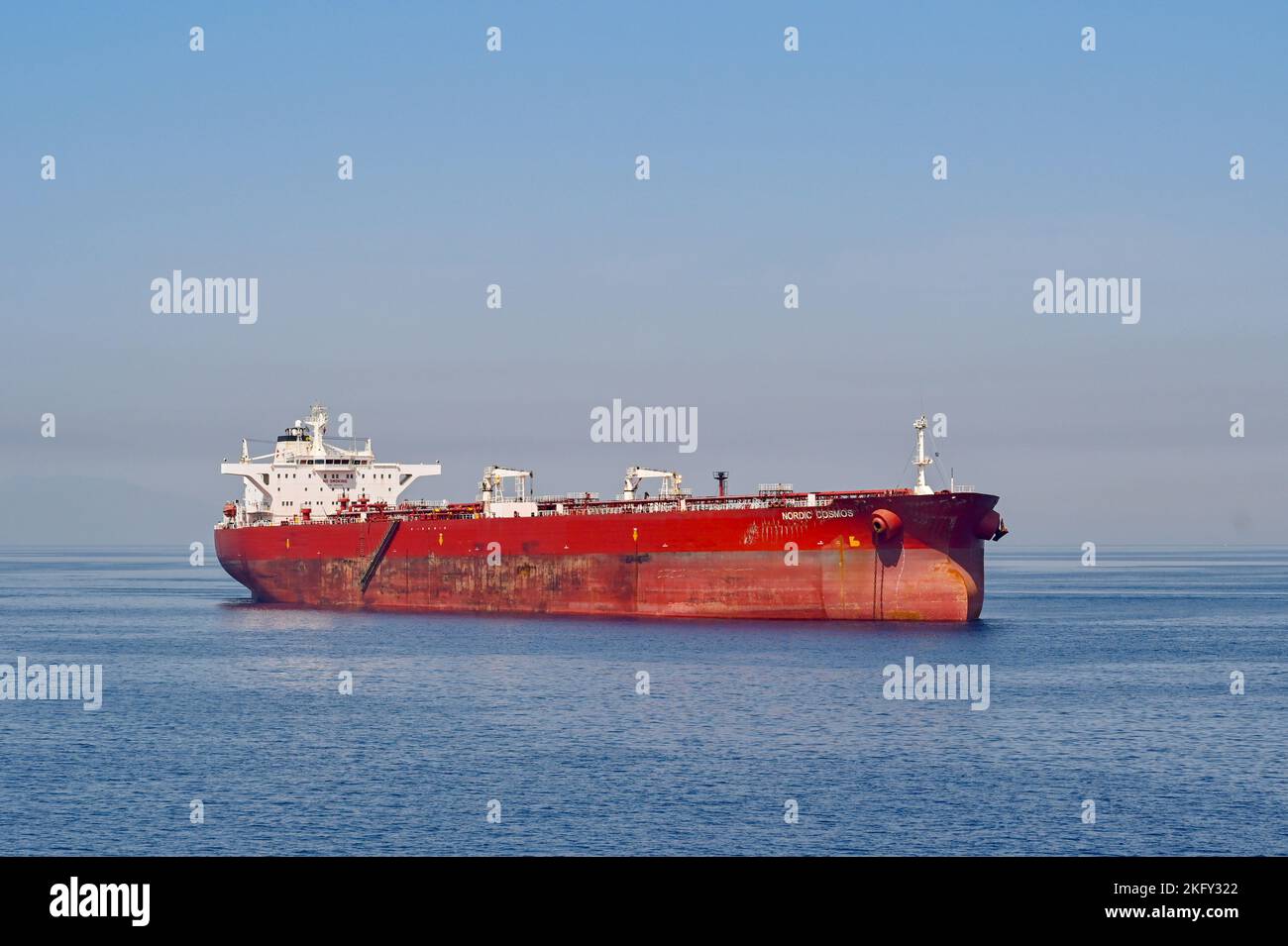 Piraeus, Athens, Greece June 2022 Large oil tanker Nordic Cosmos at