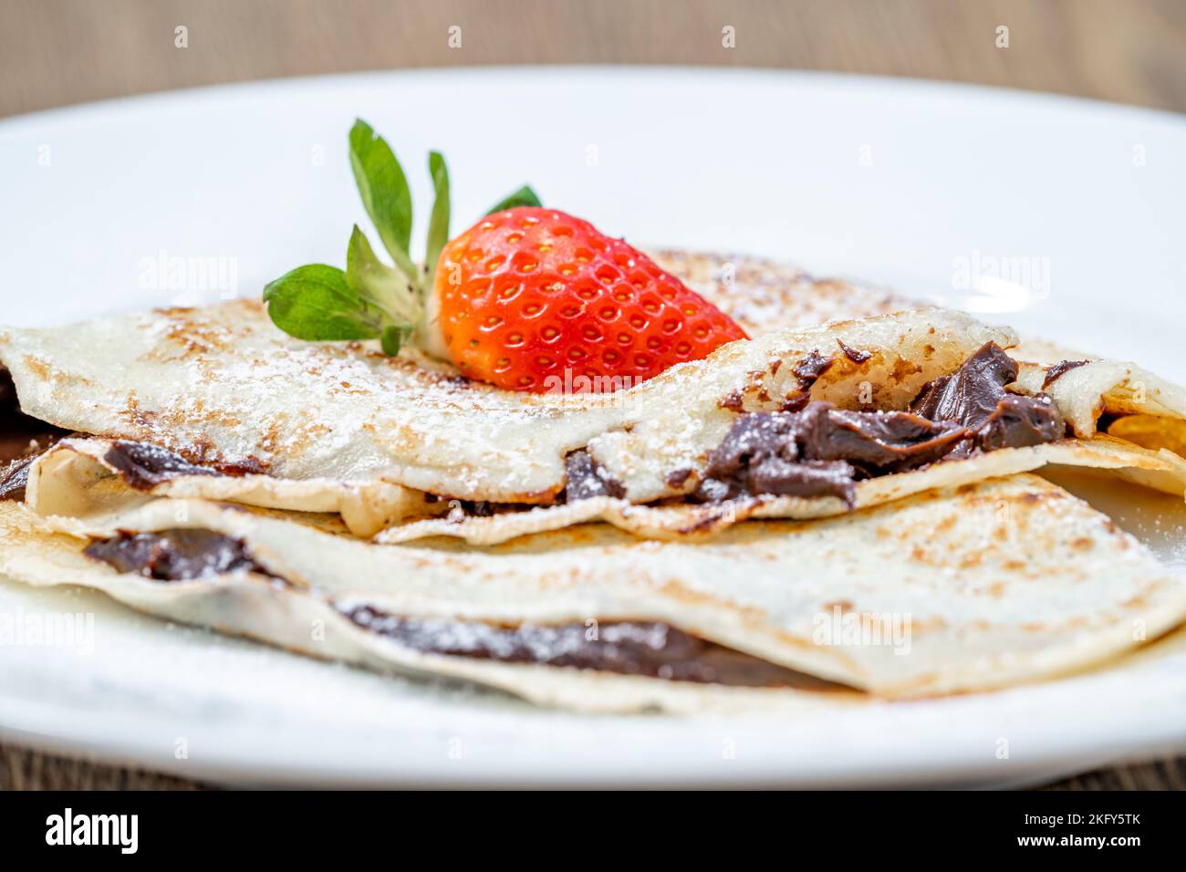 pancake with chocolate and strawberry Stock Photo