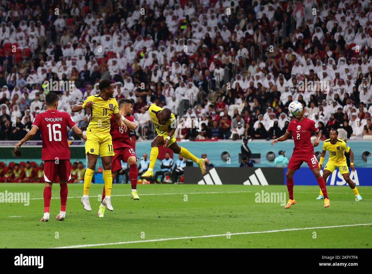 Doha, Qatar. 20th Nov, 2022. Enner Valencia of Ecuador scores his side's second goal during the 2022 FIFA World Cup Group A match at the Al Bayt Stadium in Doha, Qatar on November 20, 2022. Photo by Chris Brunskill/UPI Credit: UPI/Alamy Live News Stock Photo