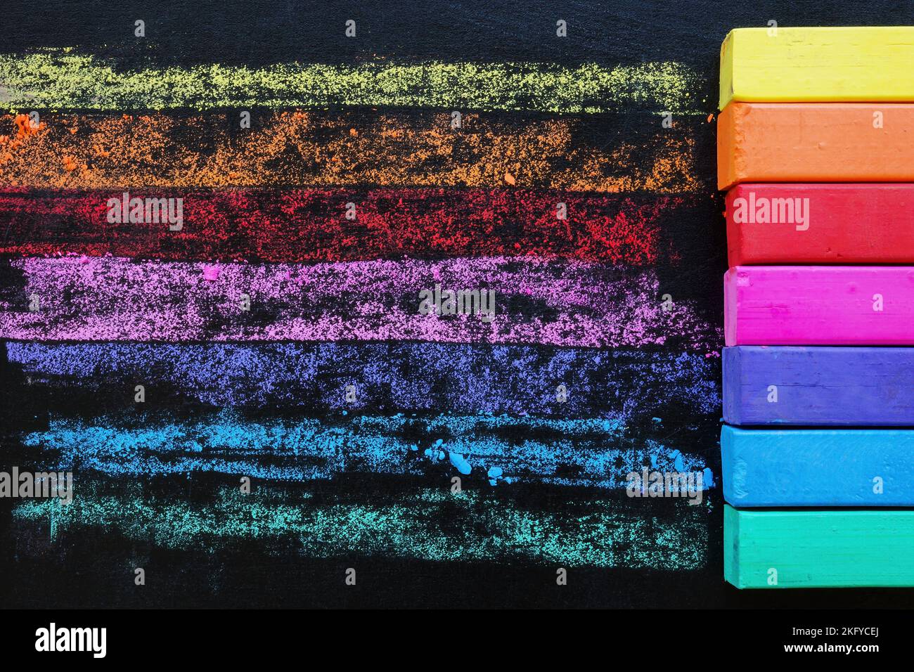Background with colored lines drawn with crayons. Creativity and diversity concept. Stock Photo