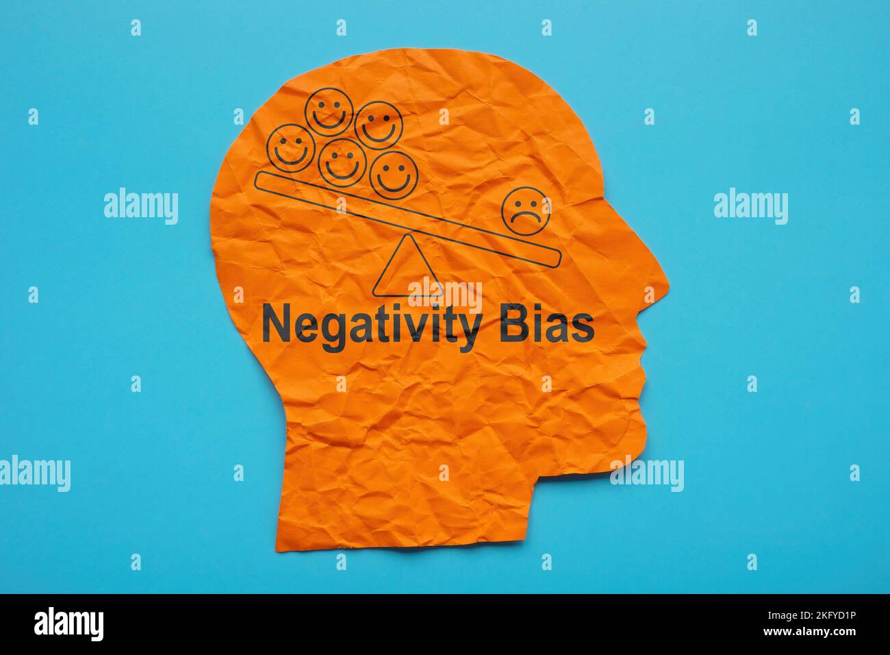 Head from paper and inscription Negativity bias. Stock Photo