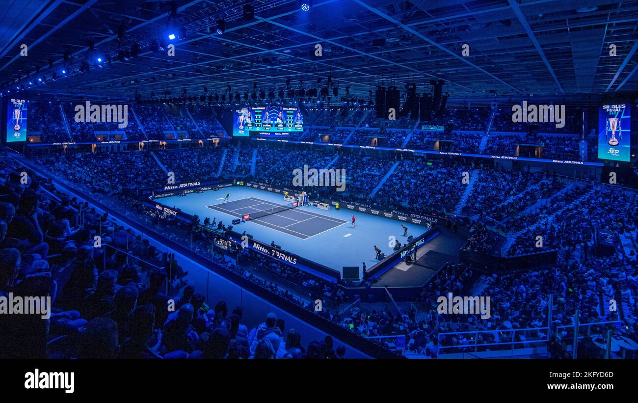 Turin, Italy. 20 November 2022. General view of Pala Alpitour is seen during the final singles match between Casper Ruud of Norway and Novak Djokovic of Serbia during day eight of the Nitto ATP Finals. Credit: Nicolò Campo/Alamy Live News Stock Photo