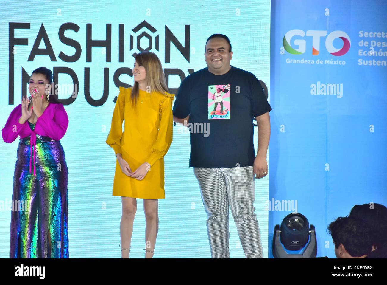 Leon, Mexico. 19 NOV 2022: BJXMODA Fashion designers Denisse Aranxa, Fernanda Zamora and Juan Jose Flores.  Credits: JVMODEL / Alamy Live News Stock Photo