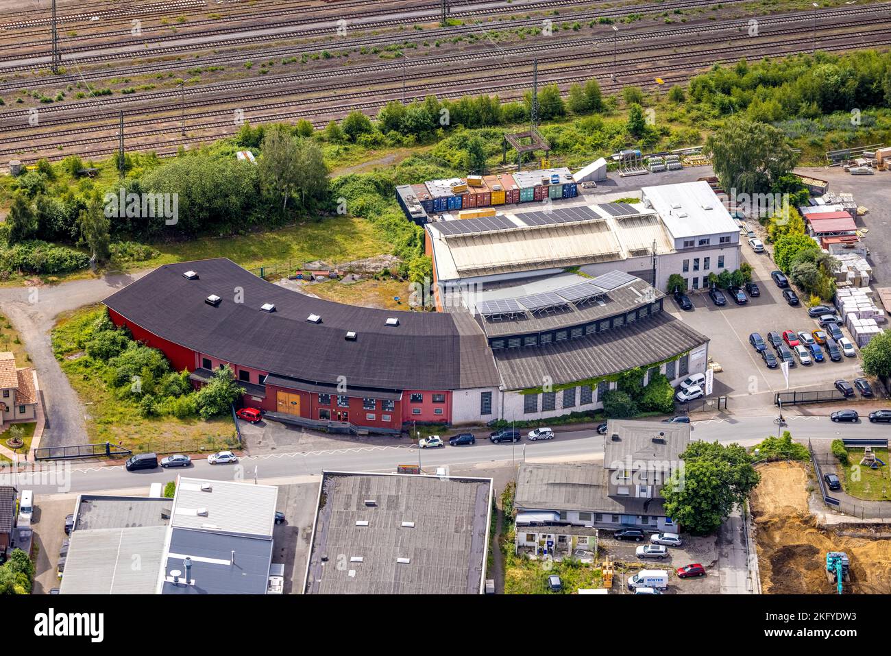 Aerial view, industrial park Annabergstraße, Haltern town, Haltern am See, Ruhr area, North Rhine-Westphalia, Germany, DE, Europe, Commercial enterpri Stock Photo