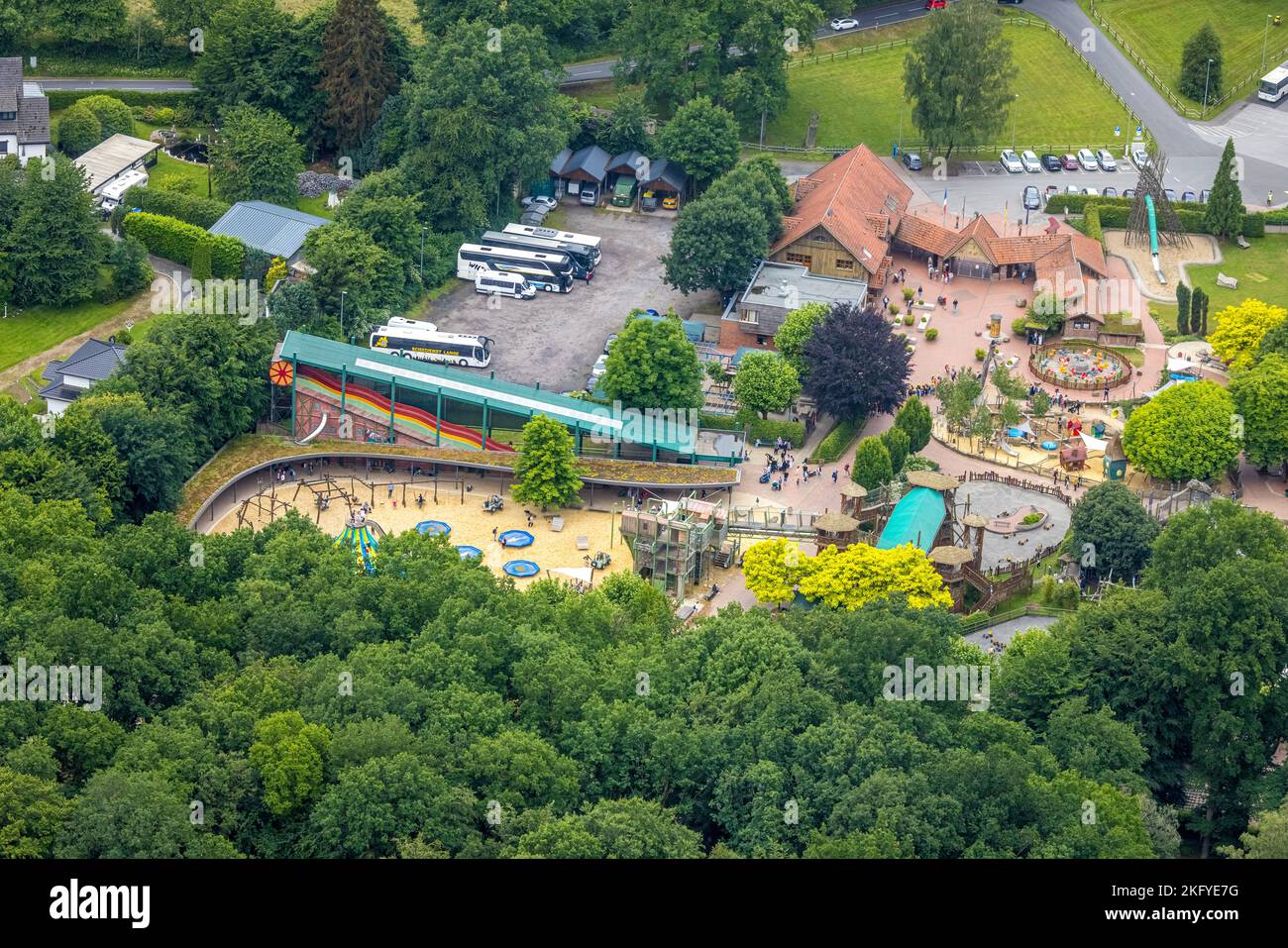 Aerial view, Ketteler Hof amusement park, entrance, Lochtrup, Haltern am See, Ruhr area, North Rhine-Westphalia, Germany, DE, Europe, Recreational fac Stock Photo