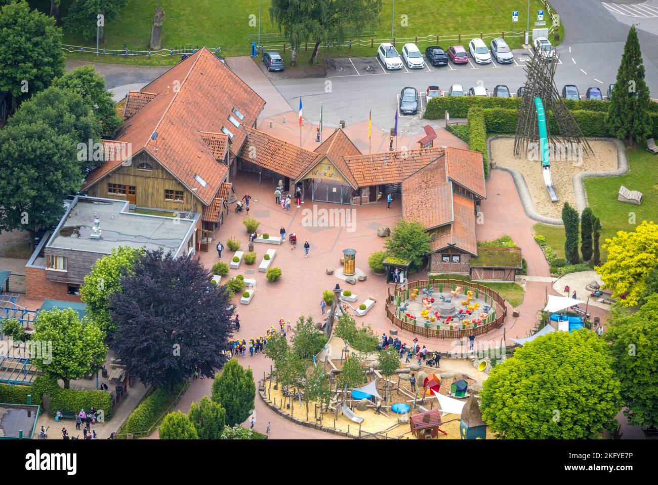 Aerial view, Ketteler Hof amusement park, entrance, Lochtrup, Haltern am See, Ruhr area, North Rhine-Westphalia, Germany, DE, Europe, Recreational fac Stock Photo