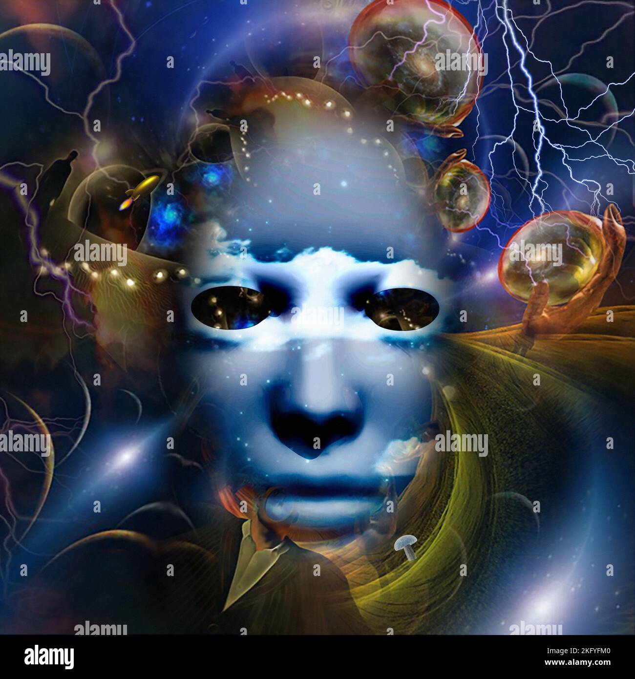 The mask of mystery. Spiritual or surreal art. 3D rendering Stock Photo