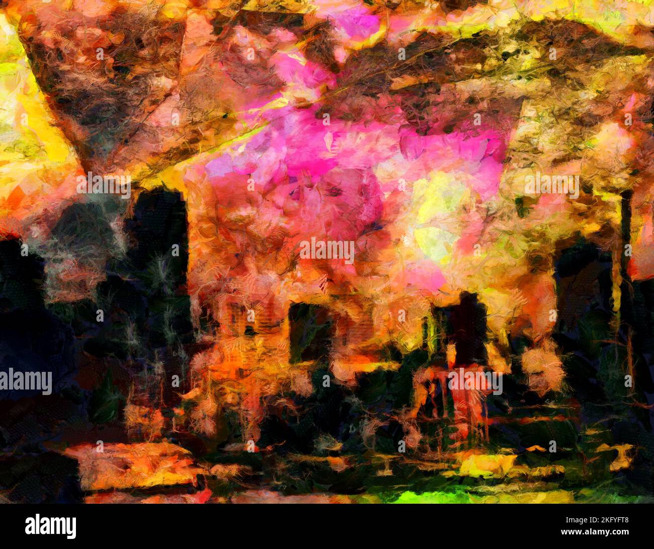 Abstract painting city skyline. 3D rendering Stock Photo - Alamy