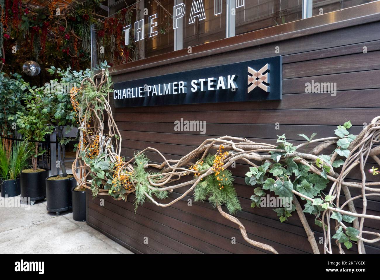 Charlie Palmer steakhouse is located on W. 42nd St. in the Times Square area of New York City, 2022, USA Stock Photo