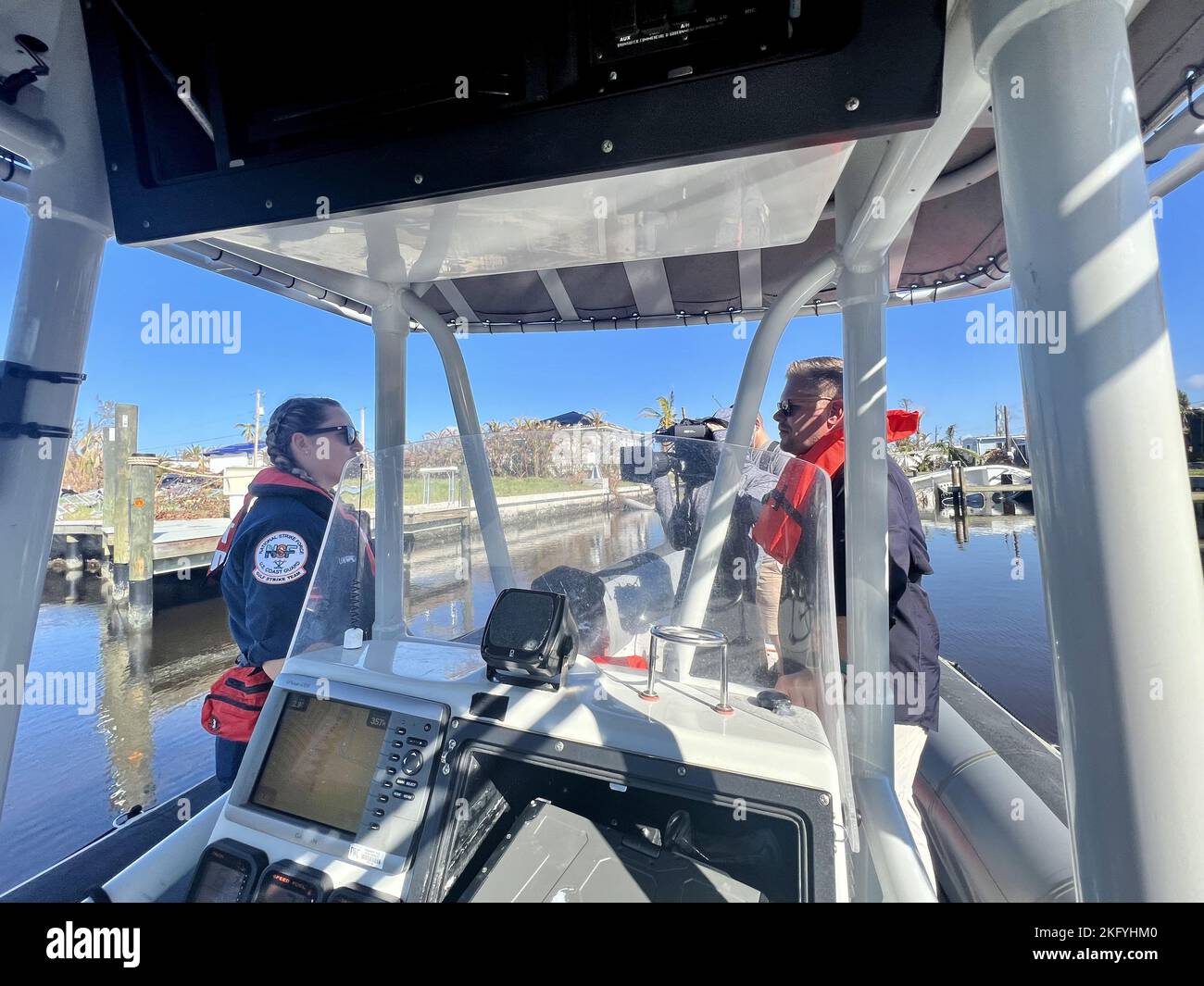 U.S. Coast Guard Marine Science Technician, Kesley Underwood, conducts