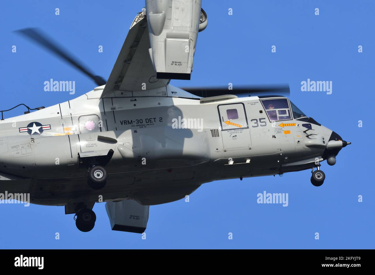 Kanagawa Prefecture, Japan - April 23, 2022: United States Navy Bell Boeing CMV-22B Osprey tiltrotor military transport aircraft. Stock Photo