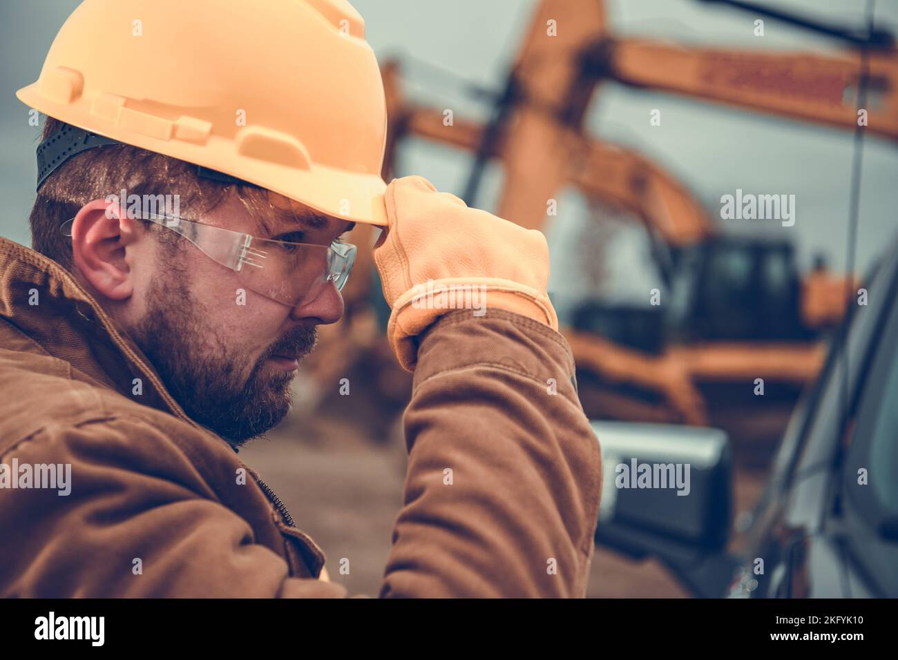 Construction Worker Wearing Harness Helmet Sunglass Stock Photo