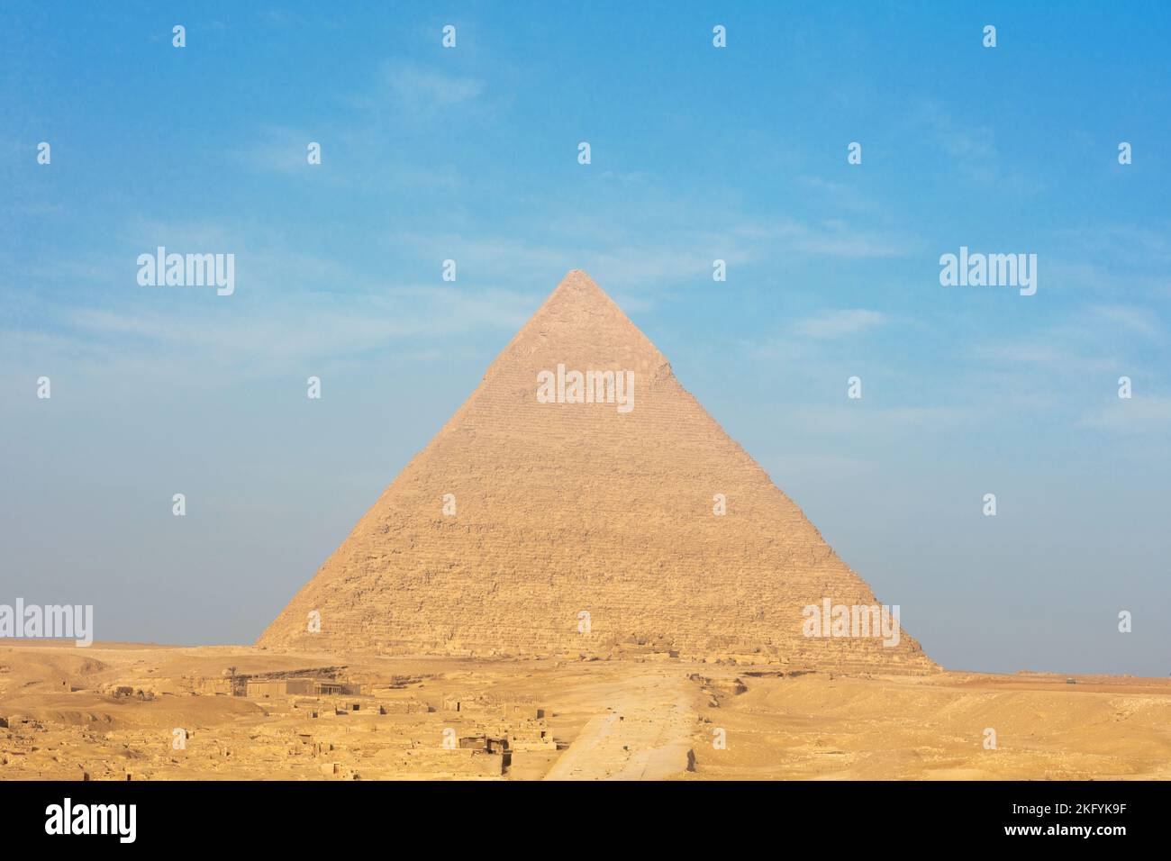 Famous Egyptian Pyramids of Giza. Landscape in Egypt. Pyramid in desert. Africa. Wonder of the World. Stock Photo